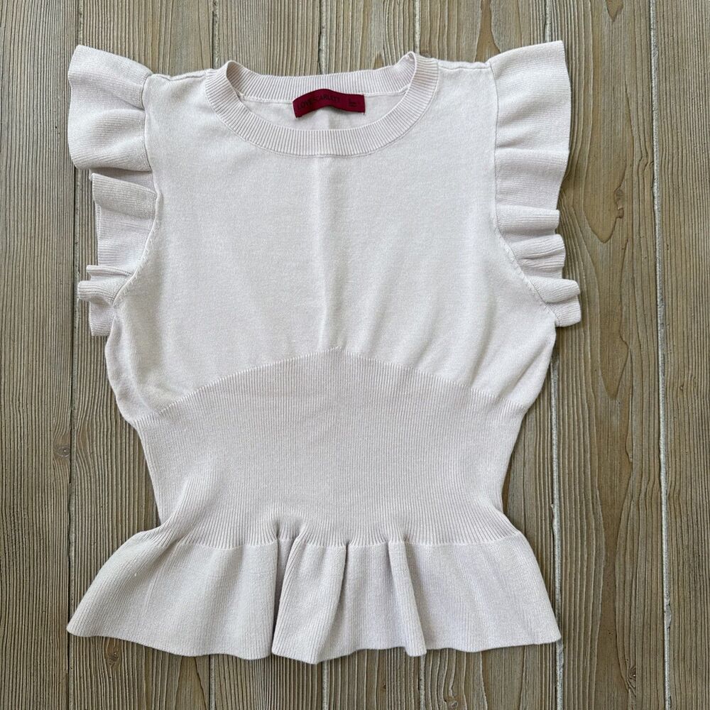 Women’s Love Scarlett Light Pink Ruffled Short Sleeve Knit Sweater - Small